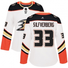 Women's Adidas Anaheim Ducks #33 Jakob Silfverberg Authentic White Away NHL Jersey