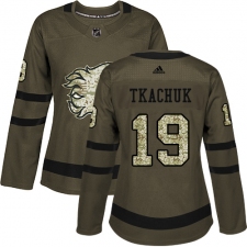 Women's Reebok Calgary Flames #19 Matthew Tkachuk Authentic Green Salute to Service NHL Jersey