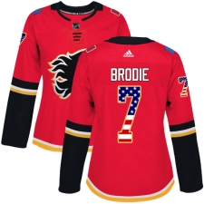 Women's Adidas Calgary Flames #7 TJ Brodie Authentic Red USA Flag Fashion NHL Jersey