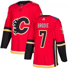 Youth Adidas Calgary Flames #7 TJ Brodie Authentic Red Home NHL Jersey