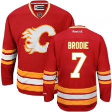 Youth Reebok Calgary Flames #7 TJ Brodie Authentic Red Third NHL Jersey