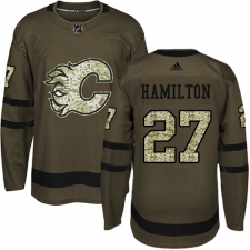 Men's Adidas Calgary Flames #27 Dougie Hamilton Authentic Green Salute to Service NHL Jersey