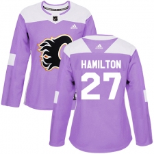 Women's Reebok Calgary Flames #27 Dougie Hamilton Authentic Purple Fights Cancer Practice NHL Jersey