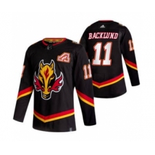 Men's Calgary Flames #11 Mikael Backlund Black 2020-21 Reverse Retro Alternate Hockey Jersey