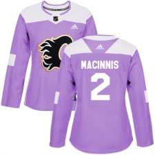 Women's Reebok Calgary Flames #2 Al MacInnis Authentic Purple Fights Cancer Practice NHL Jersey