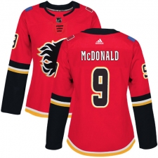Women's Adidas Calgary Flames #9 Lanny McDonald Authentic Red Home NHL Jersey