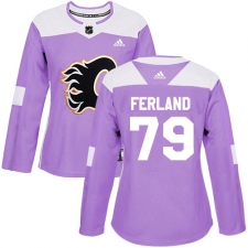 Women's Reebok Calgary Flames #79 Michael Ferland Authentic Purple Fights Cancer Practice NHL Jersey