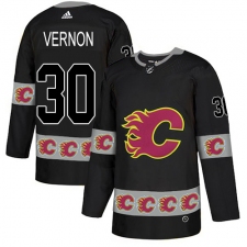 Men's Adidas Calgary Flames #30 Mike Vernon Authentic Black Team Logo Fashion NHL Jersey