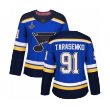 Women's St. Louis Blues #91 Vladimir Tarasenko Authentic Royal Blue Home 2019 Stanley Cup Champions Hockey Jersey