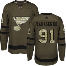 Youth Adidas St. Louis Blues #91 Vladimir Tarasenko Authentic Green Salute to Service NHL Jersey