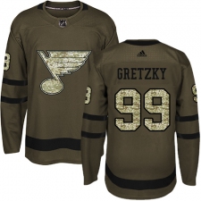 Men's Adidas St. Louis Blues #99 Wayne Gretzky Authentic Green Salute to Service NHL Jersey