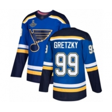 Men's St. Louis Blues #99 Wayne Gretzky Authentic Royal Blue Home 2019 Stanley Cup Champions Hockey Jersey