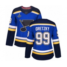 Women's St. Louis Blues #99 Wayne Gretzky Authentic Royal Blue Home 2019 Stanley Cup Champions Hockey Jersey