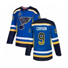 Men's St. Louis Blues #9 Shayne Corson Authentic Blue Drift Fashion 2019 Stanley Cup Final Bound Hockey Jersey