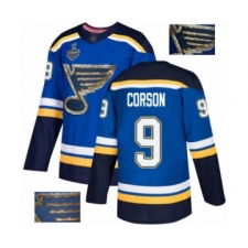Men's St. Louis Blues #9 Shayne Corson Authentic Royal Blue Fashion Gold 2019 Stanley Cup Final Bound Hockey Jersey