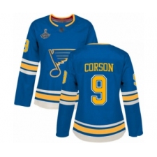 Women's St. Louis Blues #9 Shayne Corson Authentic Navy Blue Alternate 2019 Stanley Cup Champions Hockey Jersey