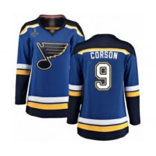 Women's St. Louis Blues #9 Shayne Corson Fanatics Branded Royal Blue Home Breakaway 2019 Stanley Cup Champions Hockey Jersey