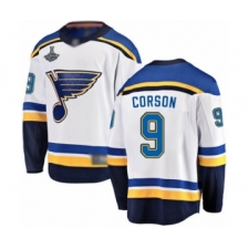 Youth St. Louis Blues #9 Shayne Corson Fanatics Branded White Away Breakaway 2019 Stanley Cup Champions Hockey Jersey