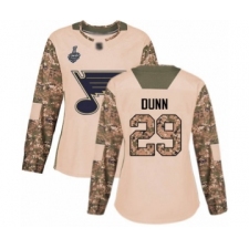 Women's St. Louis Blues #29 Vince Dunn Authentic Camo Veterans Day Practice 2019 Stanley Cup Final Bound Hockey Jersey