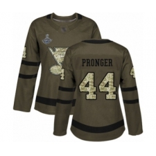 Women's St. Louis Blues #44 Chris Pronger Authentic Green Salute to Service 2019 Stanley Cup Champions Hockey Jersey