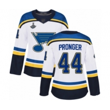 Women's St. Louis Blues #44 Chris Pronger Authentic White Away 2019 Stanley Cup Champions Hockey Jersey