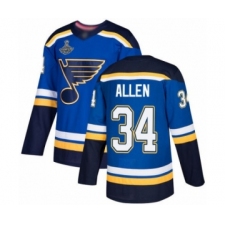 Men's St. Louis Blues #34 Jake Allen Authentic Royal Blue Home 2019 Stanley Cup Champions Hockey Jersey