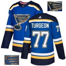 Men's Adidas St. Louis Blues #77 Pierre Turgeon Authentic Royal Blue Fashion Gold NHL Jersey