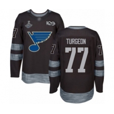 Men's St. Louis Blues #77 Pierre Turgeon Authentic Black 1917-2017 100th Anniversary 2019 Stanley Cup Champions Hockey Jersey