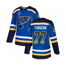 Men's St. Louis Blues #77 Pierre Turgeon Authentic Blue Drift Fashion 2019 Stanley Cup Final Bound Hockey Jersey