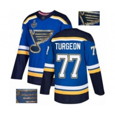 Men's St. Louis Blues #77 Pierre Turgeon Authentic Royal Blue Fashion Gold 2019 Stanley Cup Final Bound Hockey Jersey