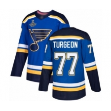 Men's St. Louis Blues #77 Pierre Turgeon Authentic Royal Blue Home 2019 Stanley Cup Champions Hockey Jersey