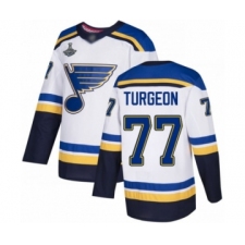 Men's St. Louis Blues #77 Pierre Turgeon Authentic White Away 2019 Stanley Cup Champions Hockey Jersey
