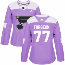 Women's Adidas St. Louis Blues #77 Pierre Turgeon Authentic Purple Fights Cancer Practice NHL Jersey
