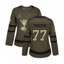 Women's St. Louis Blues #77 Pierre Turgeon Authentic Green Salute to Service 2019 Stanley Cup Champions Hockey Jersey