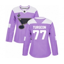Women's St. Louis Blues #77 Pierre Turgeon Authentic Purple Fights Cancer Practice 2019 Stanley Cup Final Bound Hockey Jersey