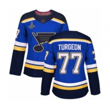 Women's St. Louis Blues #77 Pierre Turgeon Authentic Royal Blue Home 2019 Stanley Cup Champions Hockey Jersey