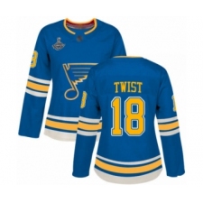 Women's St. Louis Blues #18 Tony Twist Authentic Navy Blue Alternate 2019 Stanley Cup Champions Hockey Jersey