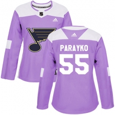 Women's Adidas St. Louis Blues #55 Colton Parayko Authentic Purple Fights Cancer Practice NHL Jersey