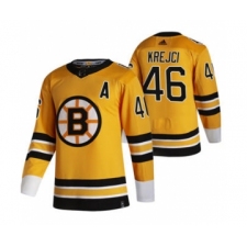 Men's Boston Bruins #46 David Krejci Yellow 2020-21 Reverse Retro Alternate Hockey Jersey