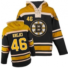 Men's Old Time Hockey Boston Bruins #46 David Krejci Premier Black Sawyer Hooded Sweatshirt NHL Jersey