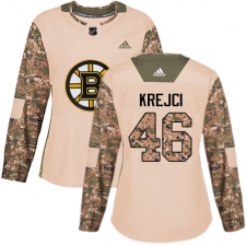 Women's Adidas Boston Bruins #46 David Krejci Authentic Camo Veterans Day Practice NHL Jersey