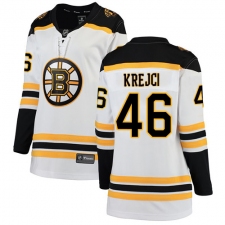 Women's Boston Bruins #46 David Krejci Authentic White Away Fanatics Branded Breakaway NHL Jersey