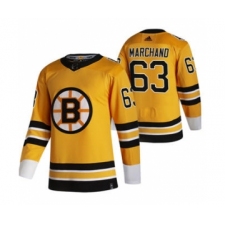 Men's Boston Bruins #63 Brad Marchand Yellow 2020-21 Reverse Retro Alternate Hockey Jersey
