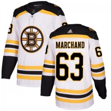 Youth Adidas Boston Bruins #63 Brad Marchand Authentic White Away NHL Jersey