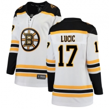 Women's Boston Bruins #17 Milan Lucic Authentic White Away Fanatics Branded Breakaway NHL Jersey