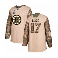 Youth Boston Bruins #17 Milan Lucic Authentic Camo Veterans Day Practice 2019 Stanley Cup Final Bound Hockey Jersey