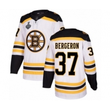Men's Boston Bruins #37 Patrice Bergeron Authentic White Away 2019 Stanley Cup Final Bound Hockey Jersey