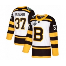 Men's Boston Bruins #37 Patrice Bergeron Authentic White Winter Classic 2019 Stanley Cup Final Bound Hockey Jersey