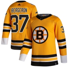 Men's Boston Bruins #37 Patrice Bergeron adidas Yellow 2020-21 Reverse Retro Authentic Player Jersey