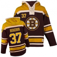 Men's Old Time Hockey Boston Bruins #37 Patrice Bergeron Premier Black Sawyer Hooded Sweatshirt NHL Jersey